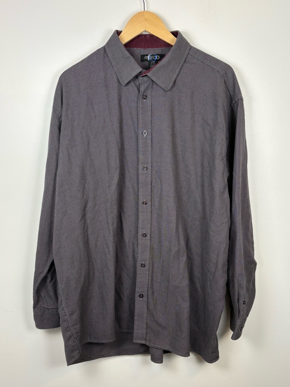 Marco Men’s Regular Fit Dress Shirt Maroon Red Grey Button Up Collared Size 2XB